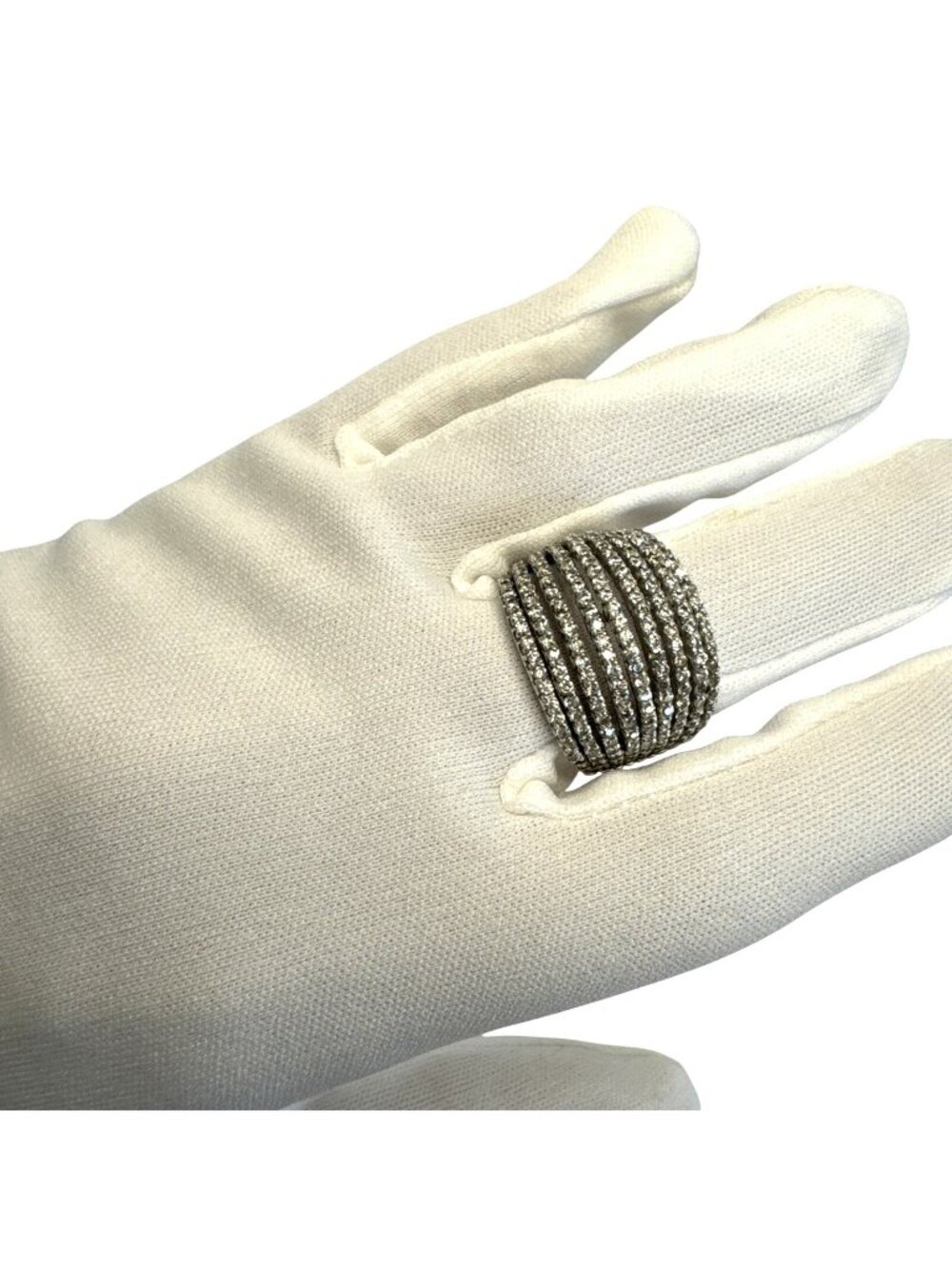 ATR Thailand .925 Sterling Silver Ring With Pave Cubic Zirconia Stripes Design